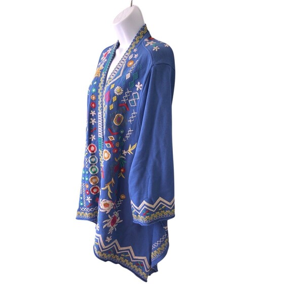 Johnny Was Blue Prisca Embroidered Draped Open Front Cardigan Size XXL - Picture 2 of 12